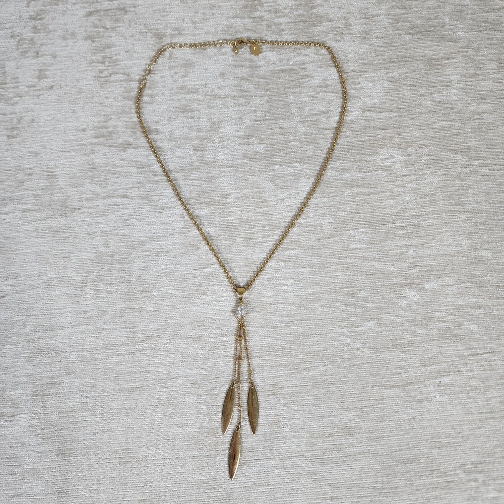 Vintage Cookie Lee Gold Tone CZ Dangle Leaf Bud Necklace 17"